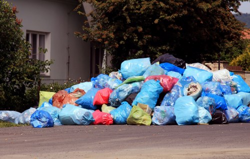 Recyclable materials being sorted on a construction site