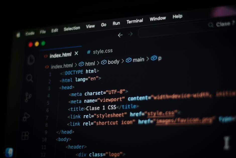 The image displays a computer screen with a dark background populated by lines of colorful code in various shades of blue, green, yellow, purple, and orange. The code appears to be CSS or a similar st
